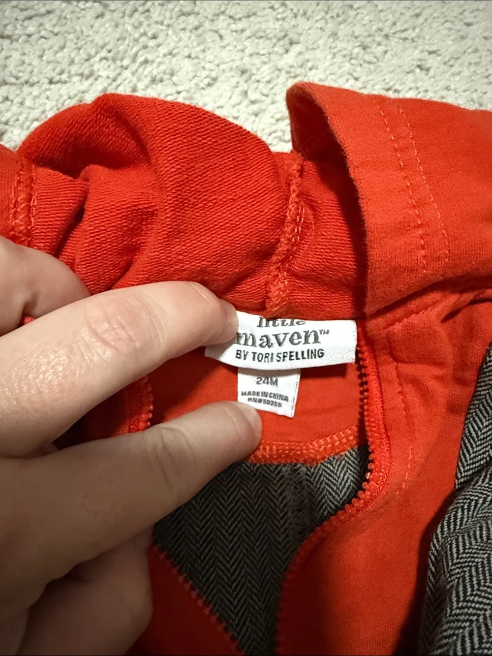 Kids Gray Herringbone Jacket with Red Hooded Liner